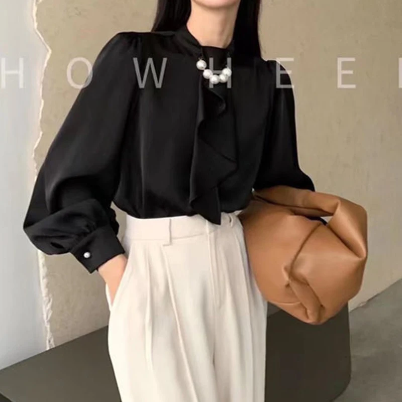 Новинка весна-осень 2024 атласная белая рубашка для женщин с дизайном уникальный