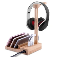3 in1 solid wooden earphone display stand storage hanger iphoneipad stand removable 3 usb charging dock station