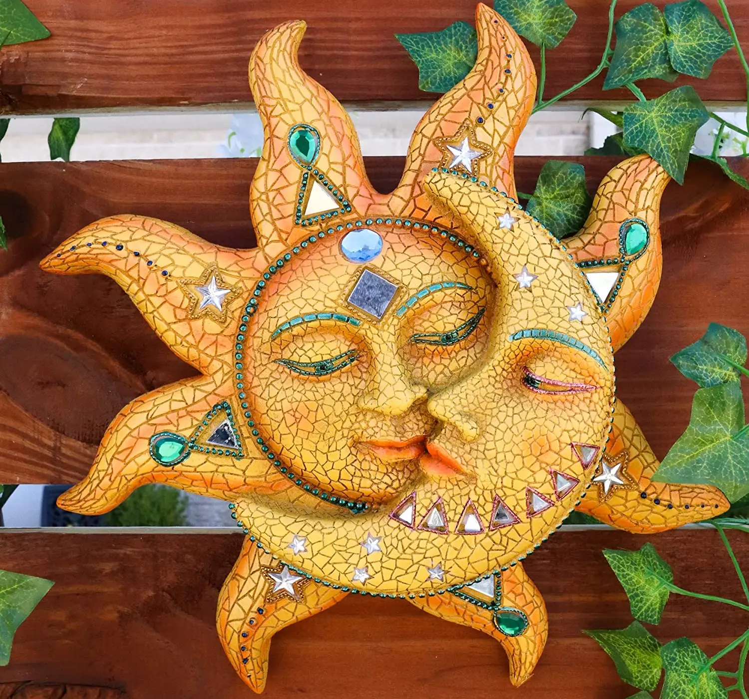 

Ebros Colorful Celestial Heavens Mosaic Sun and Moon Wall Decor Plaque Tall Day Surrendering Unto Night Belenos God And God