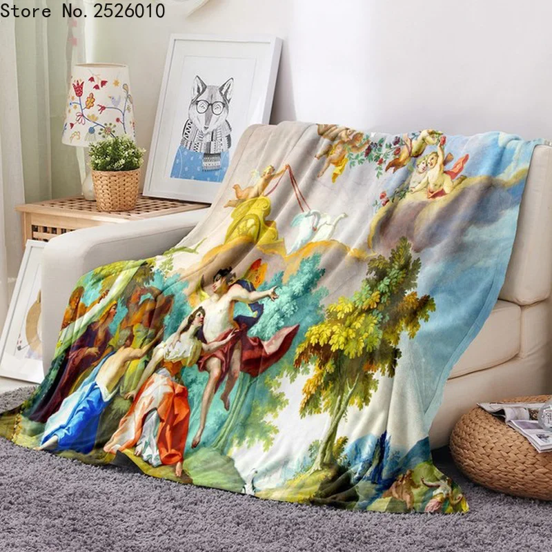 

Детское одеяло, мягкий фланелевый плюшевый плед в стиле ретро, картина маслом, ангел, теплые постельные принадлежности для мальчиков и дево...