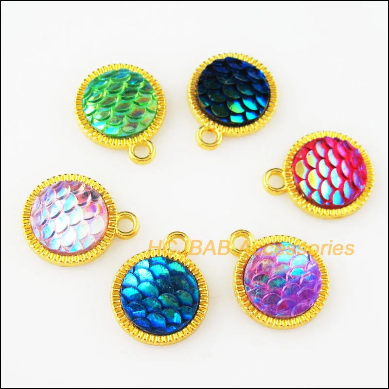 

18Pcs Gold Color Round Mixed Resin Flower Charms Pendants 12.5x15mm