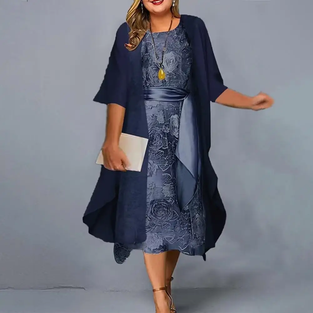 

2Pcs/Set Women Floral Print Vest Dress Cardigan Set O-neck Women Dress Cardigan Set Sleeveless Belt Midi Dress Casual Outfit