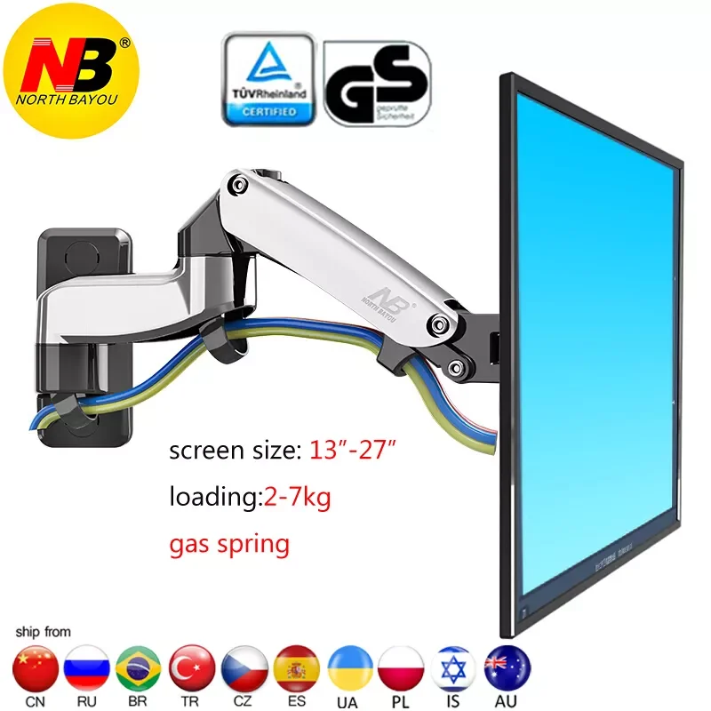 

NB F150 2-7kg 75x75 100x100 aluminum Gas spring 360 degree rotate tv mount bracket dual arm 17"-27" lcd monitor stand