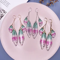 pink green gradient resin butterfly earrings for women gold color metal simulation wing drop dangle earrings statement jewelry