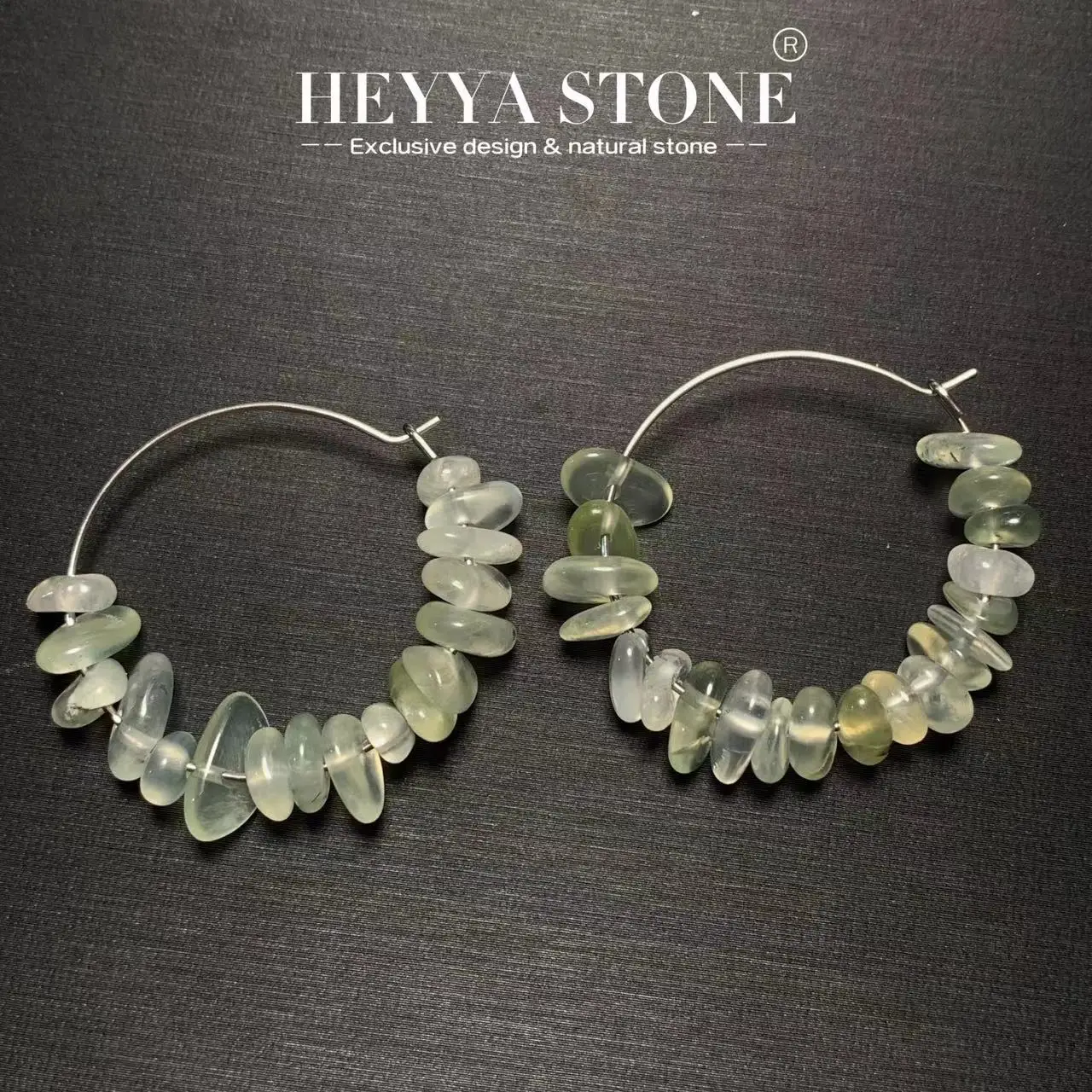 Серьги-кольца HEYYA STONE из натурального пренита простые круглые ювелирные изделия