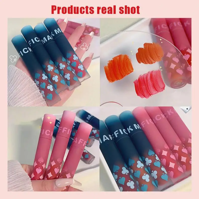 

Color Poker Peach Matte Lipstick Moisturizing Lip Glaze Waterproof Lip Gloss Non-stick Cup Lip Mud Portable Women Cosmetic TSLM2