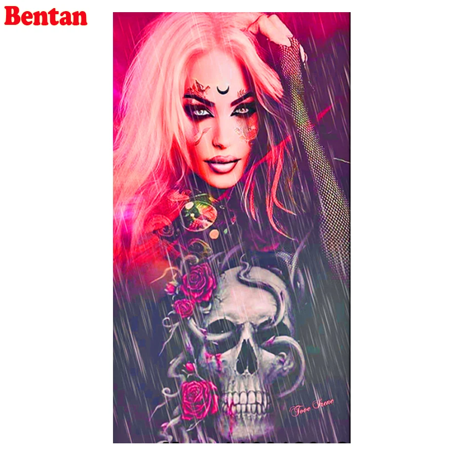 

5D алмазная живопись, готический череп, женщина, полная вышивка, квадратная/круглая Алмазная вышивка, Новое поступление, декорация мозаика д...