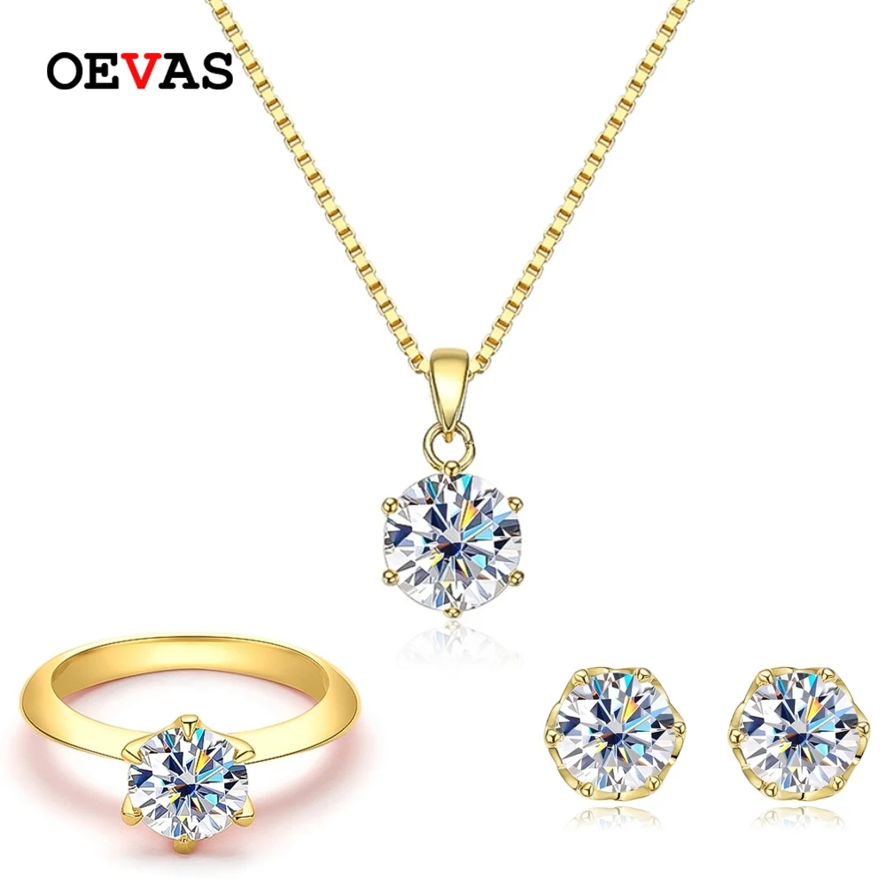 OEVAS 100% 925 Sterling Silver 4CT Moissanite Jewelry Set Necklace Earrings Rings For Women Wedding Fine Jewelry Gifts Wholesale