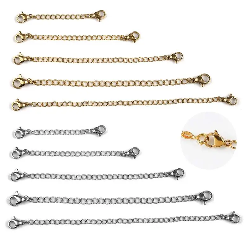 

5pcs Stainless Steel Extension Chain With Lobster Clasps Bracelet Necklace Tail Chains Buckle Jewelry Making DIY Craft Wholesale