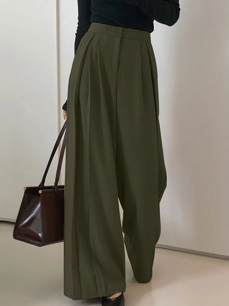 

2023 ZANZEA Green Office Women's Pants Ankle Length Length Wide Leg Trousers Casual High Waist Black Pants Baggy Work Palazzo