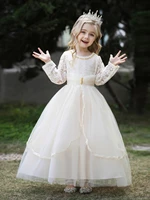 lace long sleeves princess flower girl dresses beaded o neck vestidos de ni%c3%b1a para fiesta elegantes bow tulle communion gowns