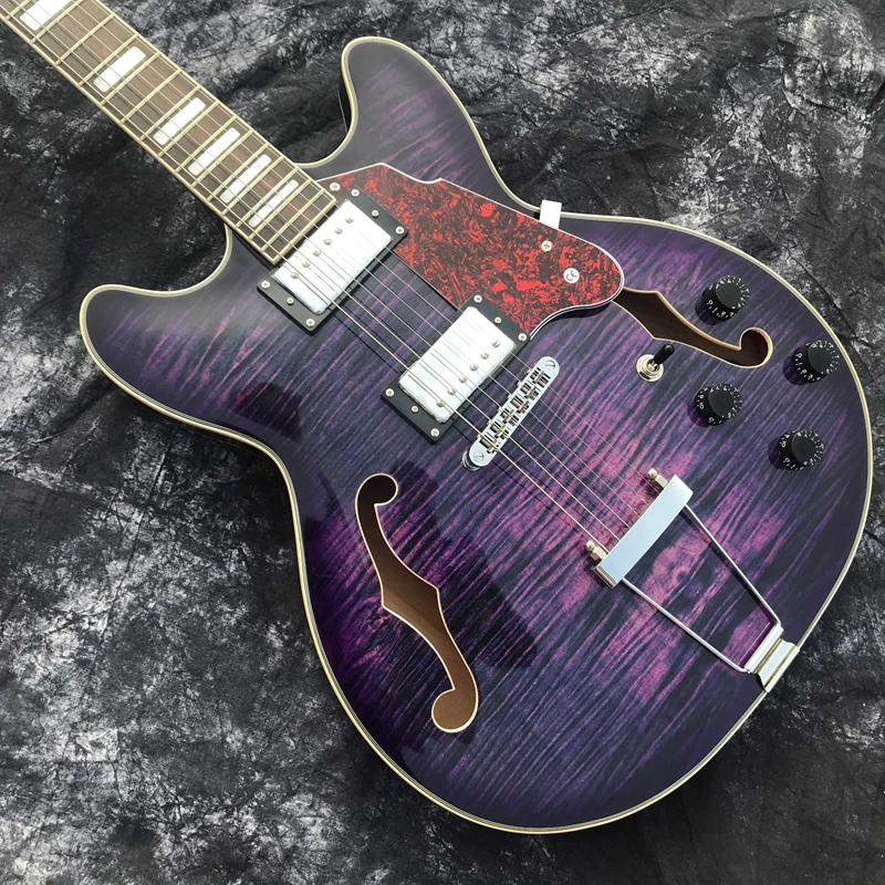 

Custom shop Purple Flamed Maple Grote Hollow Body Jazz Electric Guitar Red PickguardOpens in a new window or tab Brand New