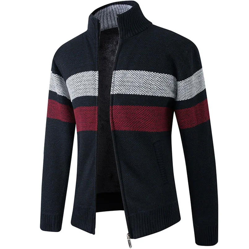 Autumn Winter Fleece Thick Sweater Men Patchwork Men's Winter Jackets Male Knitted Sweater Coats Clothing Branded Cardigan Nice