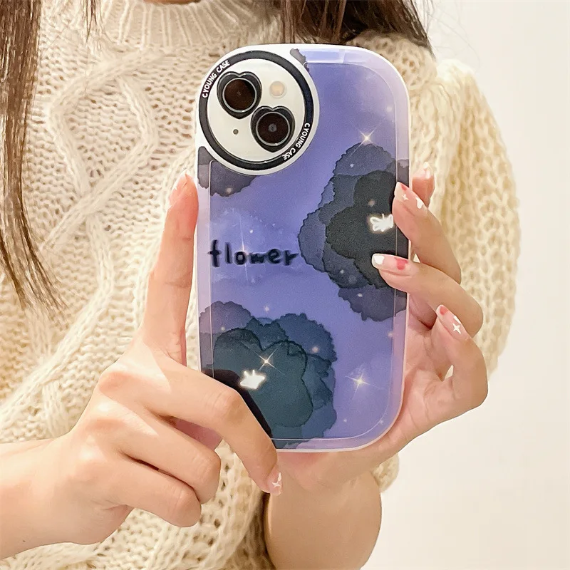 

Purple Splash Flower Phone Case for iPhone X Xr Xs 11 12 13 Pro Max, TPU Soft Shell Protective Phone Case for Women,Girls