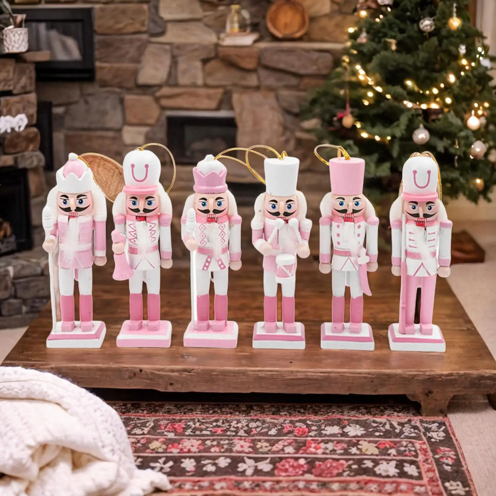 

6x Wooden Nutcracker Soldier Figurine Cartoon Desktop Crafts Statue Puppet Sculptures for Wedding Party Home Collectibles Office