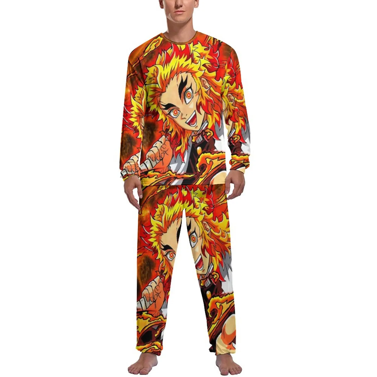 

Demon Slayer Pajamas Spring The Flame Hashira Casual Home Suit Man 2 Piece Custom Long-Sleeve Warm Pajamas Set