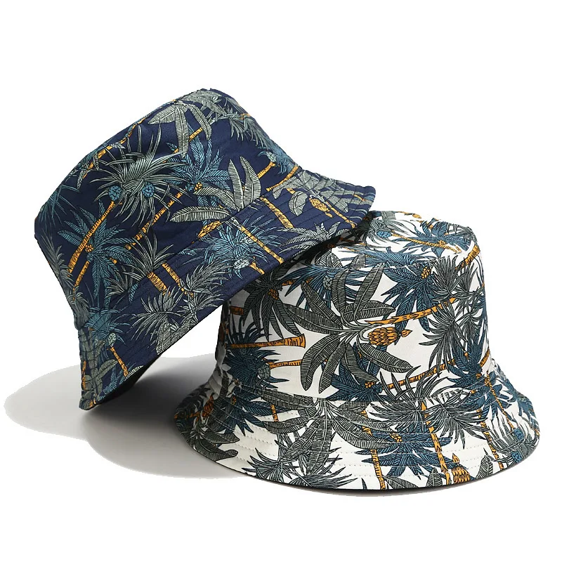 

Tropical Banana Tree Pattern Bucket Hats Unisex Reversible Fisherman Hat European and American Hip Hop Hats Vintage Printed Cap