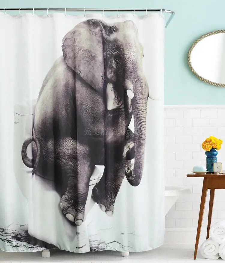 

Занавески для душа с изображением слона для ванной комнаты, занавески из полиэстера с подкладкой, водонепроницаемые моющиеся шторы для ван...