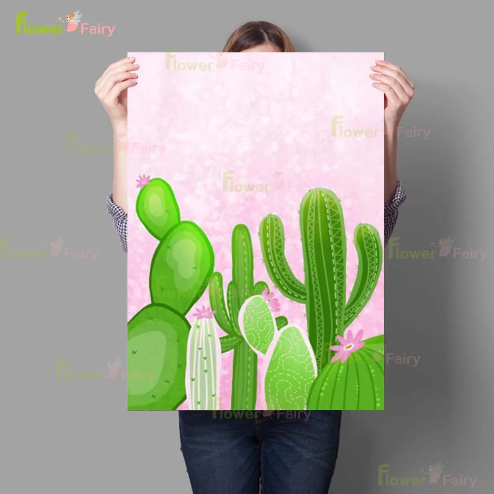 Кактусы розовые натуральные настенный постер в скандинавском стиле для гостиной