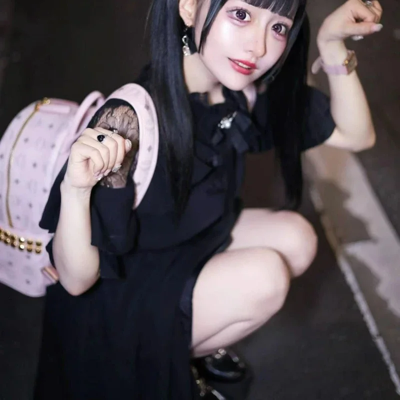 Платье в японском стиле Kawaii Lolita женские готические Y2K кружевные черные платья с