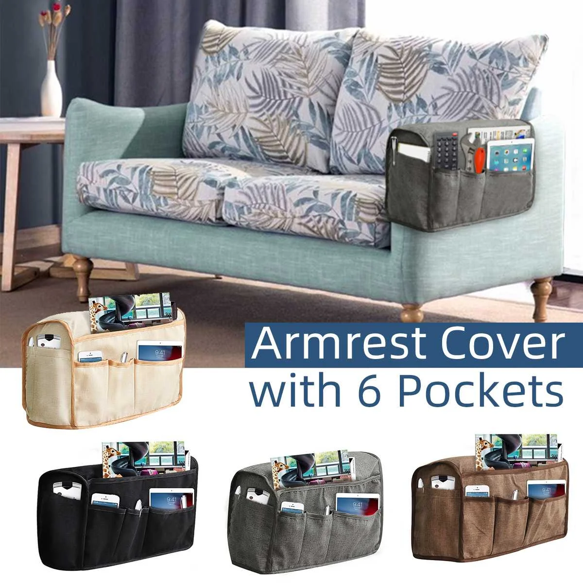 

2 PCS Sofa Armrest Storage Bag Organizer With 6 Pockets Armchair Hanging Storage Bag For TV Remote Control Snacks Keys Cellphone