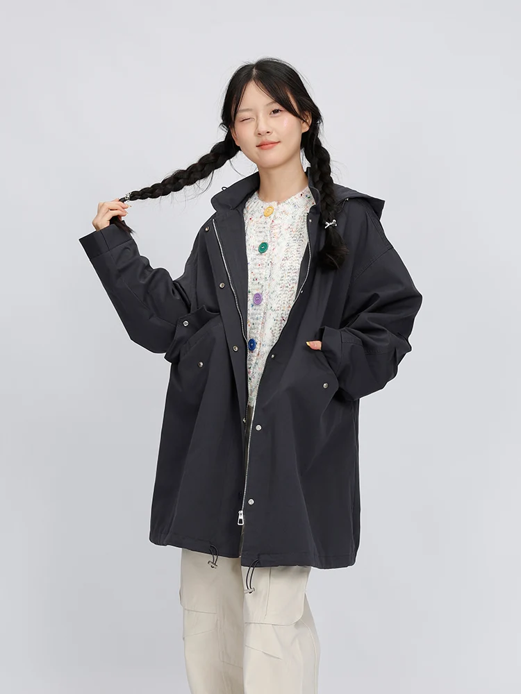 Корейская темно-синяя куртка с капюшоном на день памяти женская осенне-зимняя