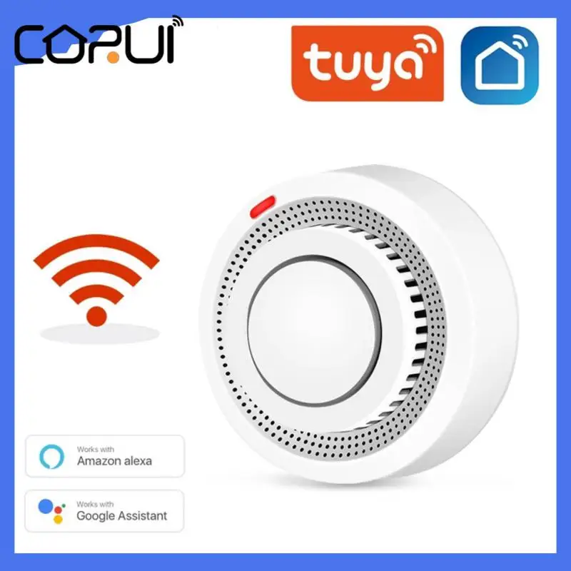 

Смарт-датчик дыма CORUI Tuya, Беспроводной детектор дыма со стробоскопом и Wi-Fi, с управлением через приложение, для офиса и дома, противопожарная ...