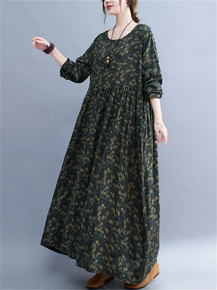 Женское Хлопковое платье с цветочным принтом повседневное свободное винтажное