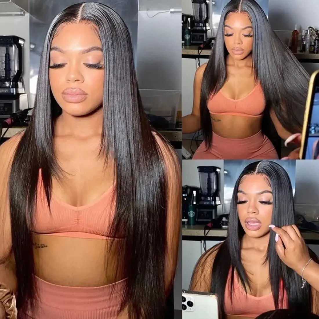 Long Straight Lace Front Wig Synthetic Lace Frontal Wigs Heat Resistant Natural Black Straight Wigs For Women 180% Density Hair