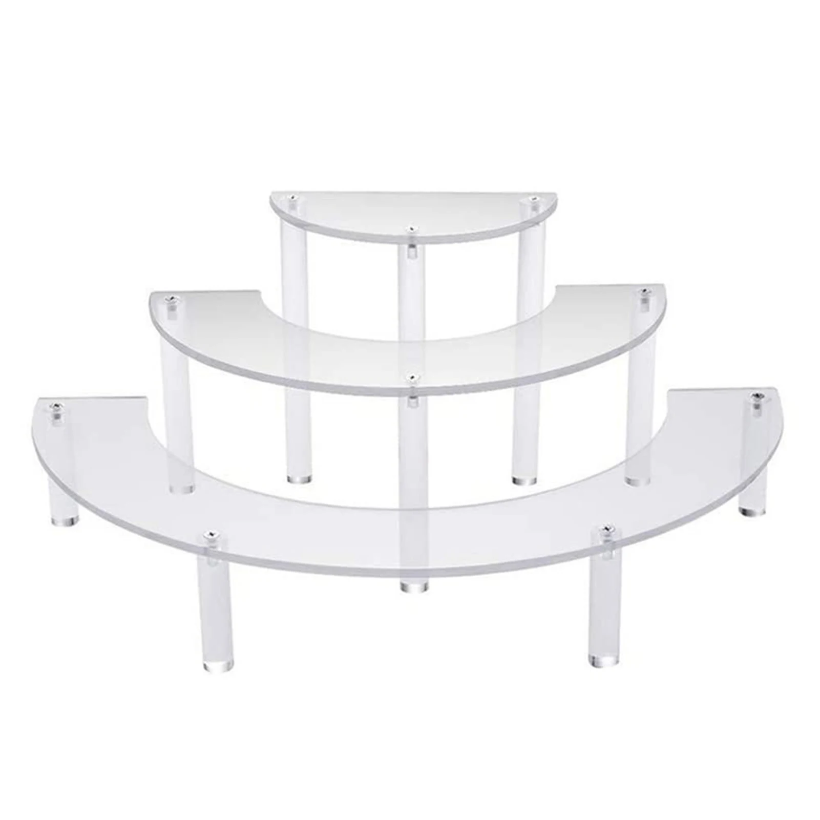 

3 Tier Space Saving Party Decoration Clear Acrylic Half Moon Shape Perfume Cupcake Makeup Food Sturdy Toys Wedding Display Stand