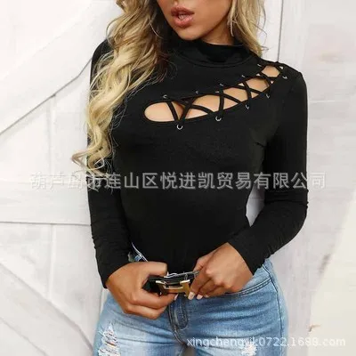 

Женская осенне-зимняя футболка со шнуровкой 2023