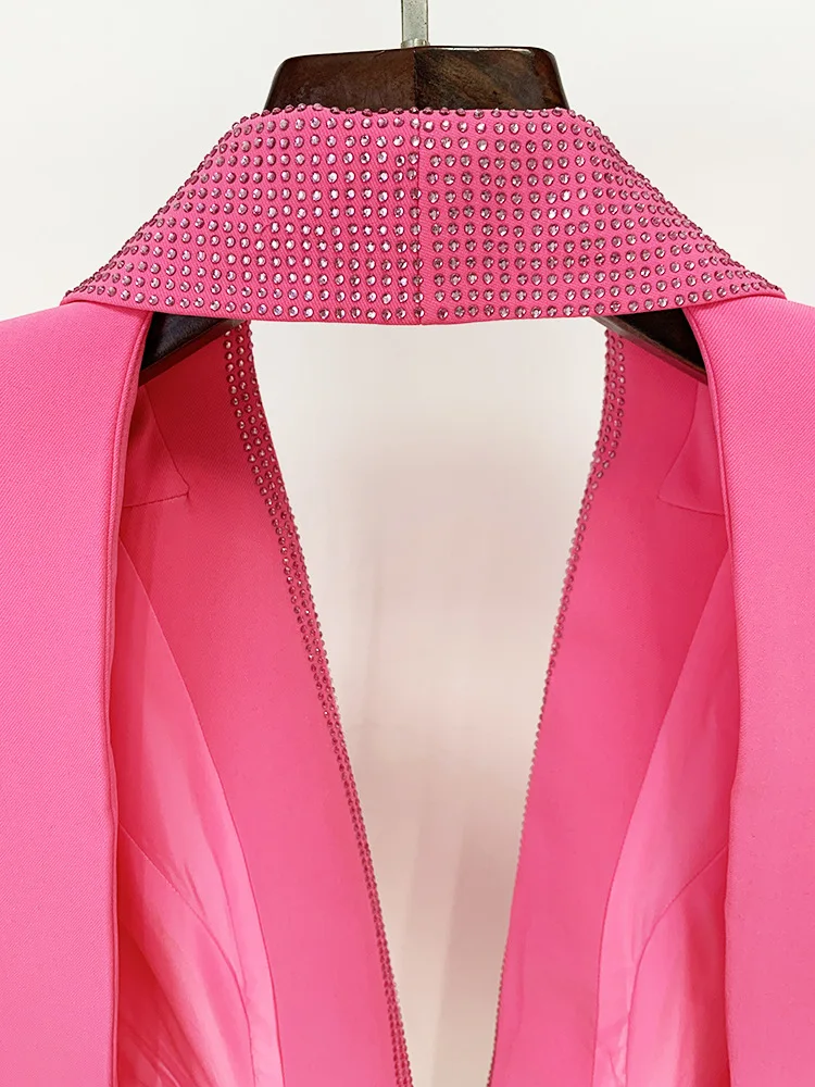 Бренд 2023 новый модный розовый длинный пиджак с открытой спиной и горячий
