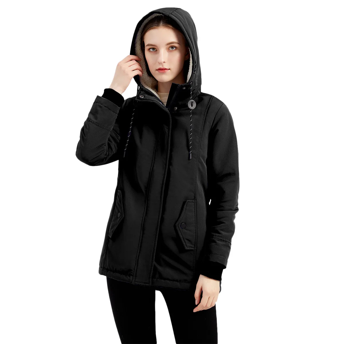 2022 Parka Autumn Winter Lamb Fleece Cotton Coat Women's Thickened Cashmere Cotton Dress Women's Casual Hooded Coat