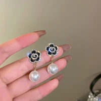 zlalhaja 2022 trend korean round pearl earring elegant flower shape dangle earrings for women fashion jewelry party