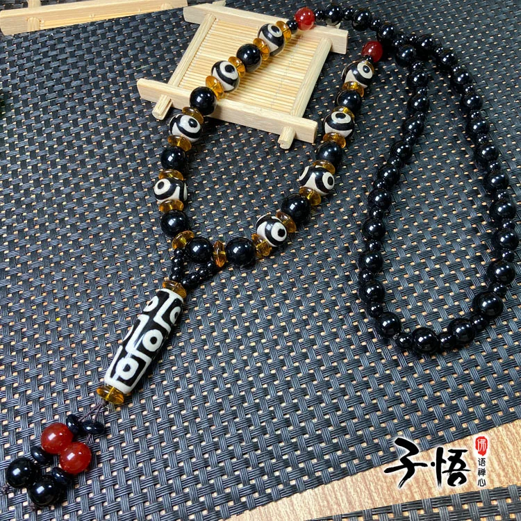 F тибетское Ретро Старое агатовое ожерелье с 9-глазными бусинами длинные Линь