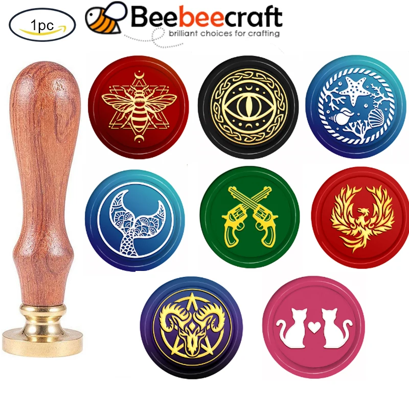 

1PC Bee Wax Seal Stamp Magic Circle Sealing Wax Stamps 30mm Retro Vintage Removable Brass Stamp Head with Wood Handle