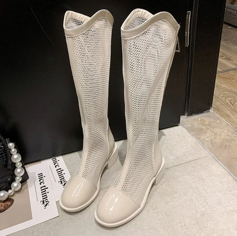 Women Sandals Boots 2022Summer New Gladiator Zipper Mesh Breathable Med Heels Fashion Boots Designer Shoe Women Zapatos De Mujer