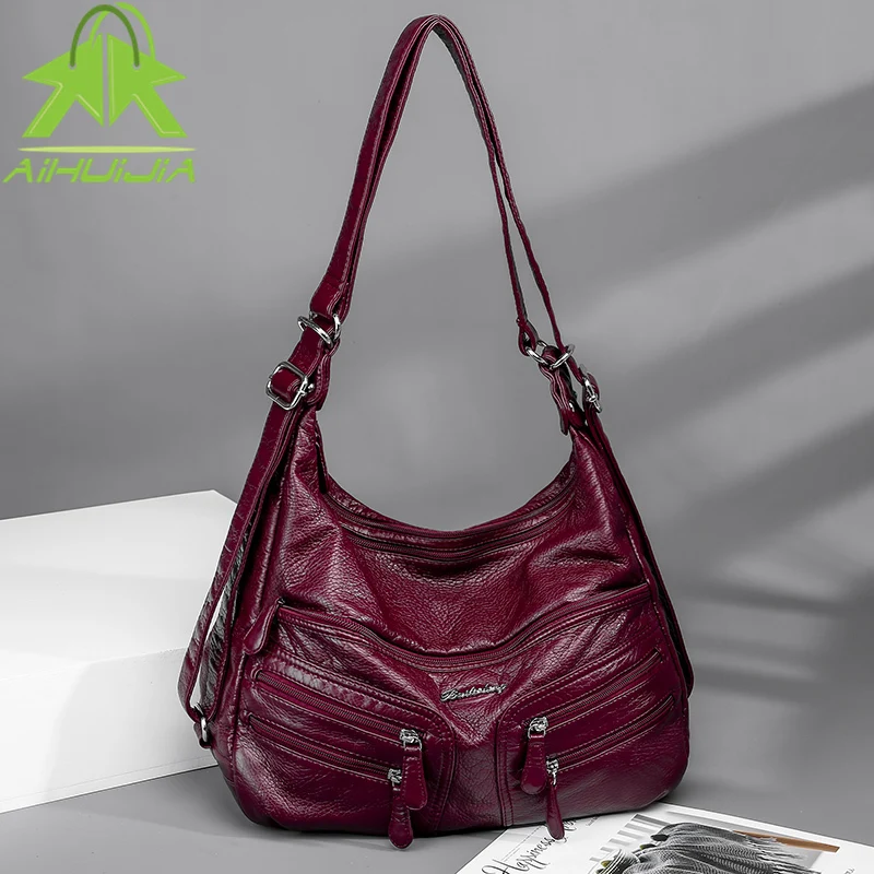 

Vintage Solid Color Backpacks for Women High Quality Soft Pu Leather Shoulder Crossbody Bag New High Capacity Female Handbags