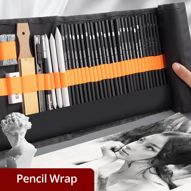 

Set Pencils 27/38/47pcs Pencil Canvas Bag Kneaded Case Charcoals Kit Supplies Sketch Wrap Roll Drawing Sketching Up Eraser Art
