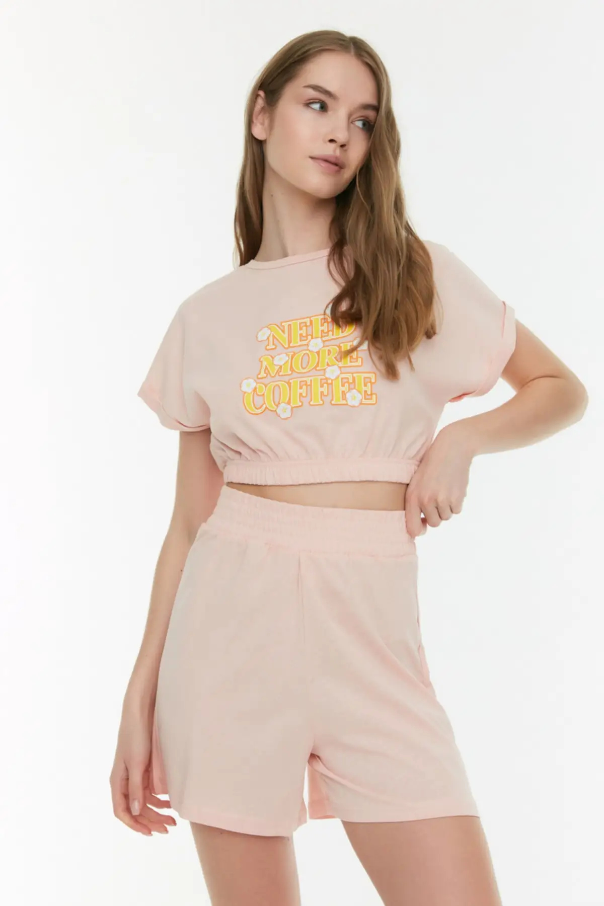 

Women's Pajamas Powder Slogan Printed Crop Knitted Sleep Lounge Pajamas Nightwear Nightwear Nightwear Casual Home Clothing
