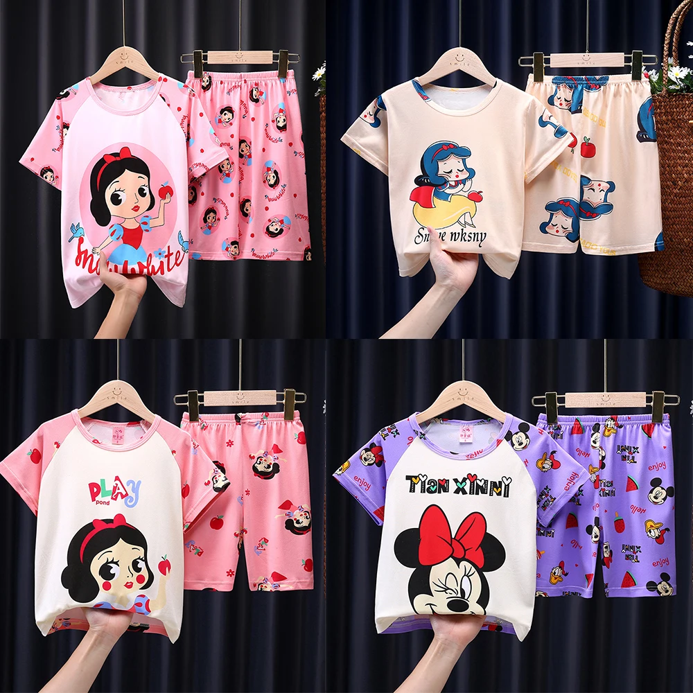 

Disney Snow White Minnie Summer Children's Pajamas Short Sleeve Boys and Girls Cartoon Sleepwear Thin Air Conditioning Clothes