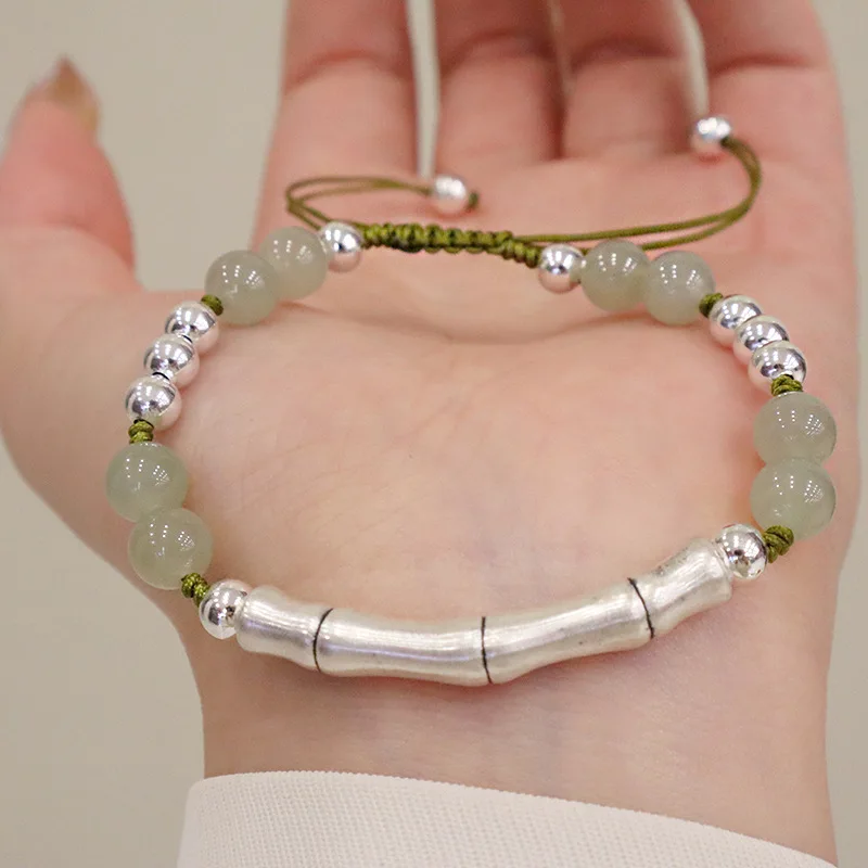 

Huai натуральная Нефритовая бамбуковая ручная цепочка из серебра пробы для пожилых приземлился первый акт роль очарования на вкус удачи для ...