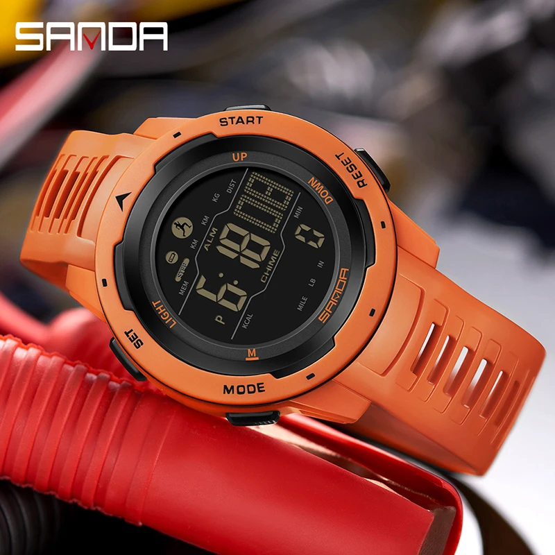 

SANDA Brand Men Watches Sports Passometer Calories 50M Waterproof LED Digital Watch Military Wristwatch Steps Tracker Countdown