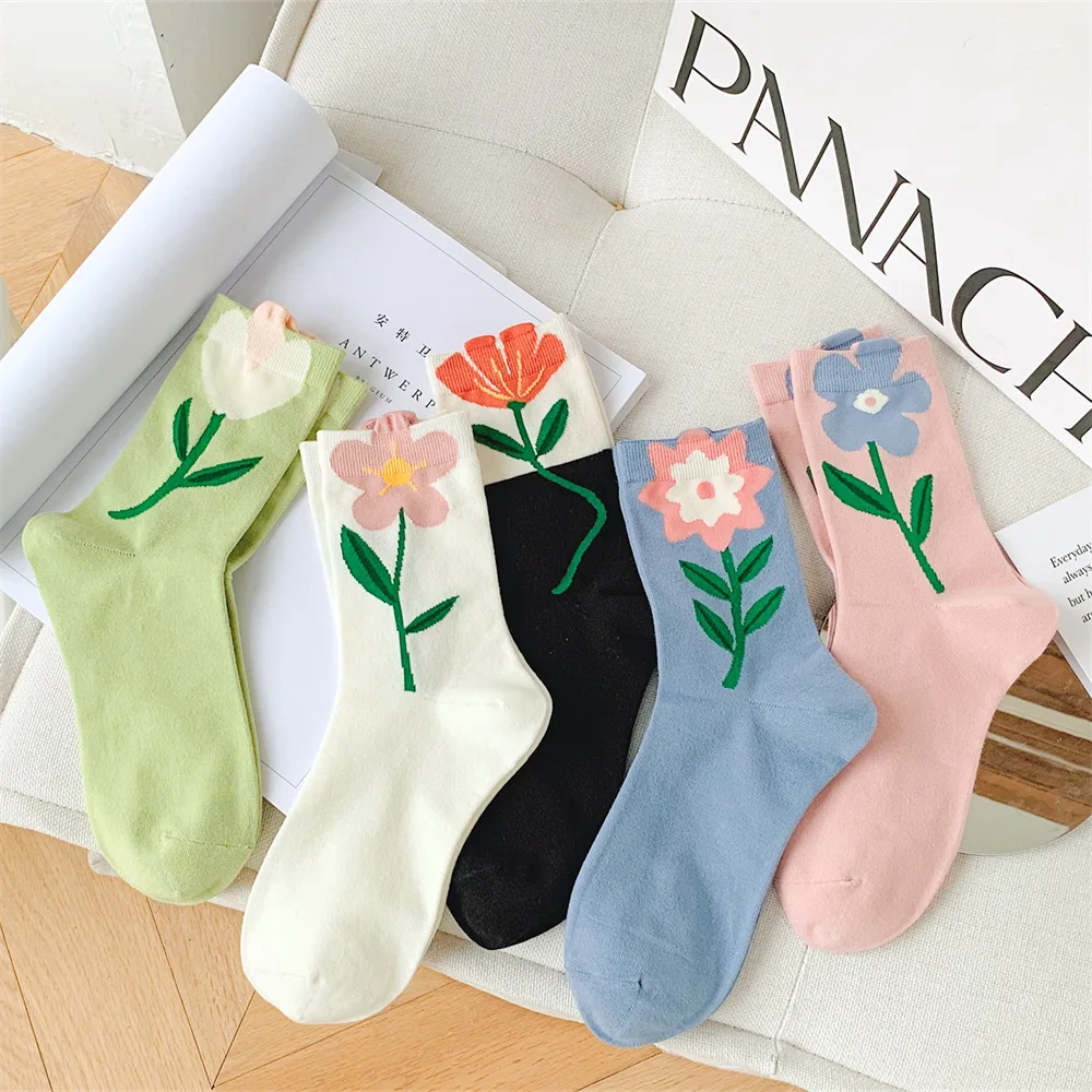 

Spring Summer Women's Socks Three-dimensional Flower Tulip For Girl's Forest Cotton Socks Casual Calcetines Harajuku Fashion