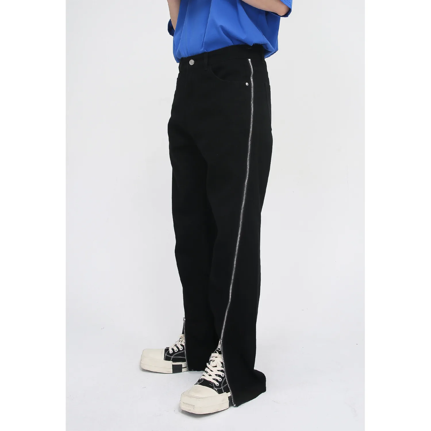 Four Seasons Men's Jeans Personality Zipper Design Trend Straight Wide Leg Pants Streetwear Men Street Ins Hot Sale men clothing