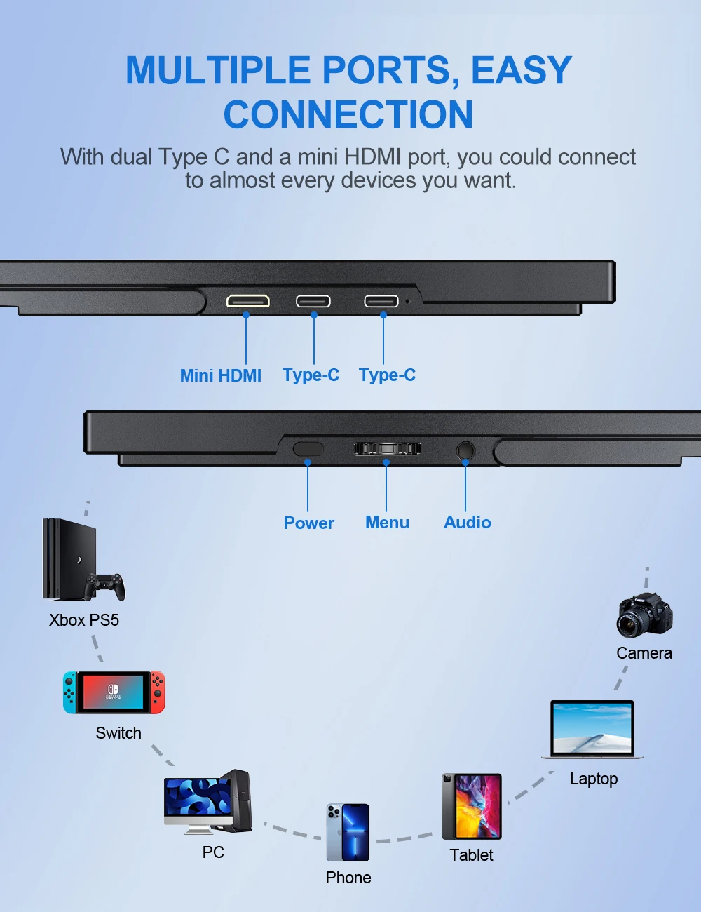 Фото Портативный монитор UPERFECT 120 Гц, ультратонкий игровой ЖК-дисплей 18,5 P FHD 1080 sRGB с IPS-экраном для ПК, ноутбука, Xbox, PS4 №4