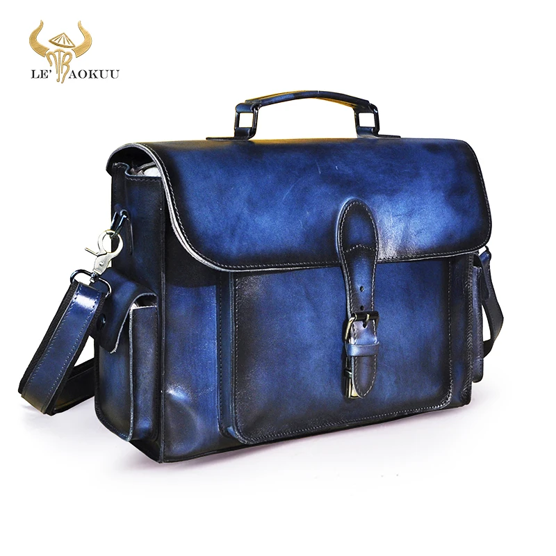 New Thick Real Leather Antique Retro Business Briefcase 13