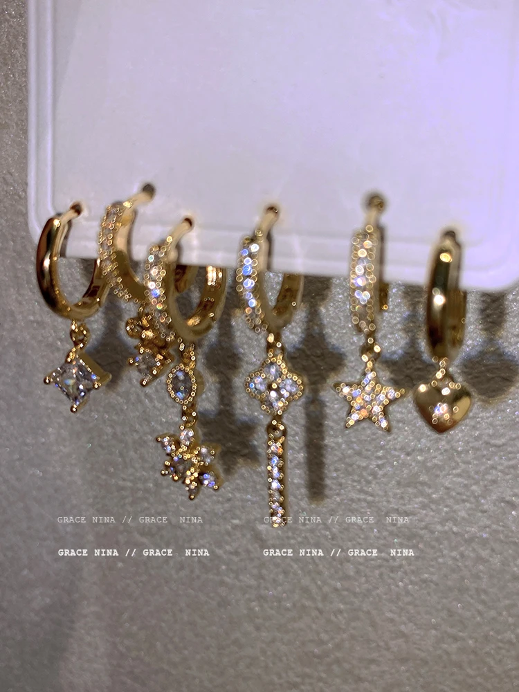 

In 2023 The New Tide Eardrop Joker Stud Earrings Earrings Sea Star River Month Set Auger Ear Clip Suit Small Earrings