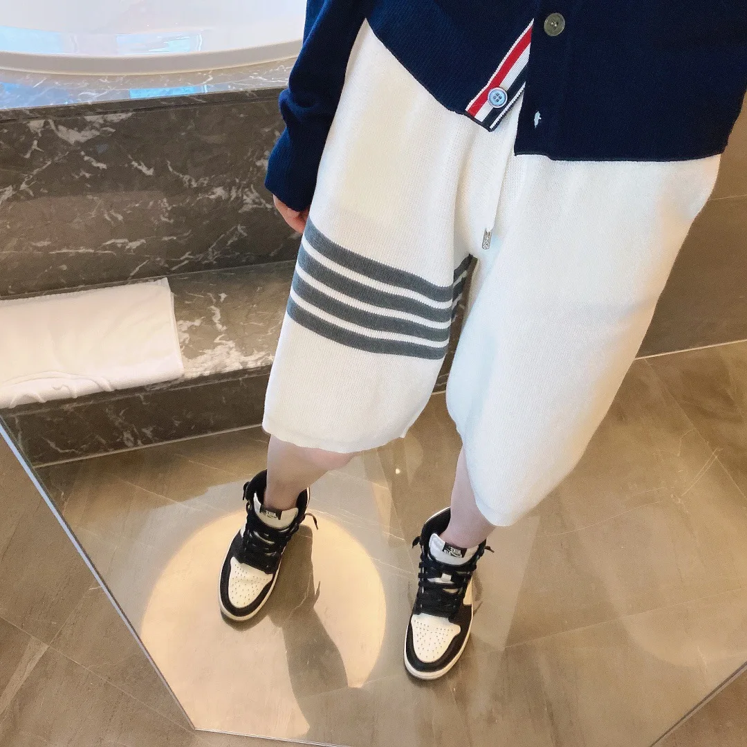 TB four-bar waffle striped shorts women's casual sports couple trousers five-point pants two-piece suit