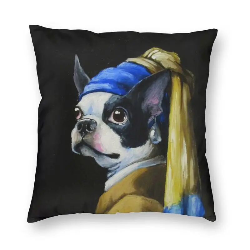 

Роскошные светящиеся жемчужные серьги, чехол для диванной подушки, льняная наволочка с рисунком Бостон-терьера, декор для гостиной, домашни...